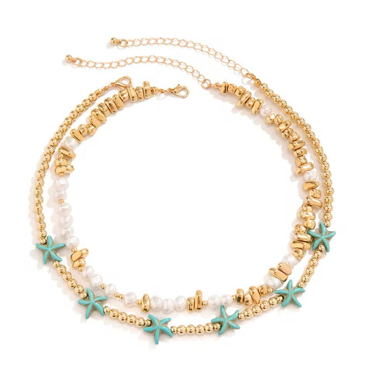 Ocean Blue Starfish Star Beads Chain