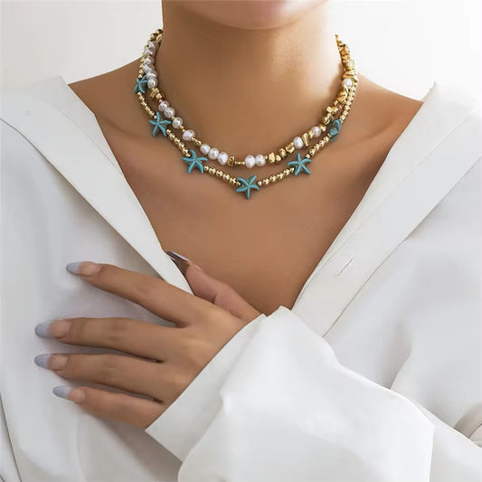 Ocean Blue Starfish Star Beads Chain